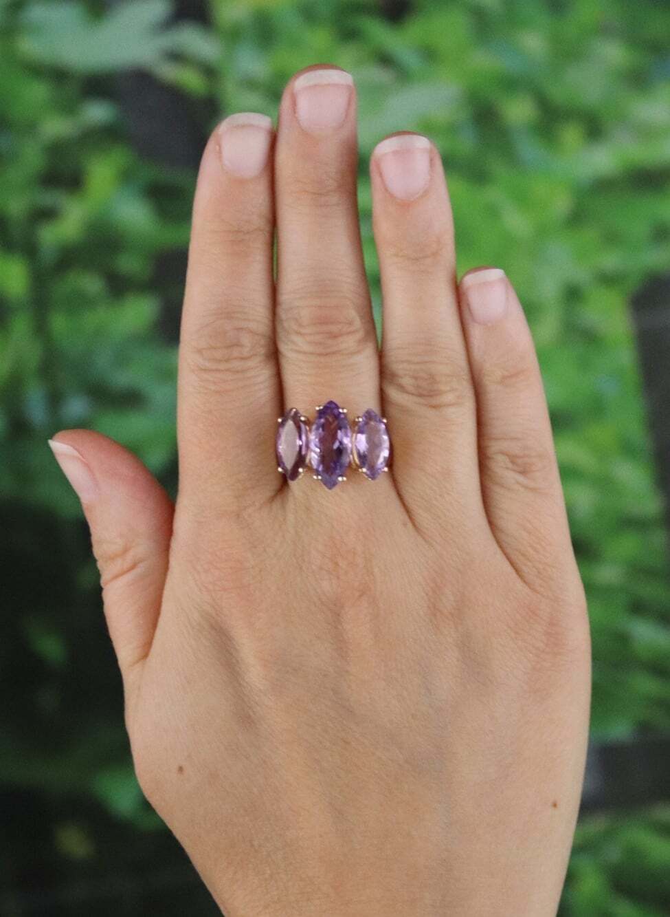 18k Gold Over Sterling Silver Natural Amethyst Ring Size 10 1/2 - Picture 2 of 7